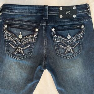 Miss Me Bootcut Jeans Size 30 Dark Wash Stretch Embellished Pockets Bling Y2K